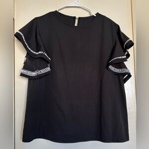 Black Ruffle Sleeve Top